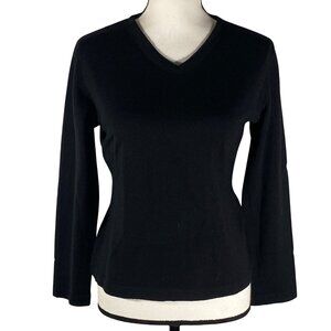 Gio Villani Fine merino wool Black V-Neck Long Sleeve Sweater Made In Italy M